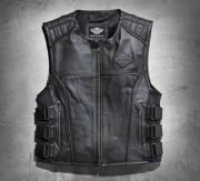Men Swat II Genuine Leather Zippered Harley Davidson Biker Cafe Racer Black Vest Motocollection