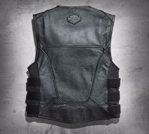 Men Swat II Genuine Leather Zippered Harley Davidson Biker Cafe Racer Black Vest Motocollection