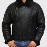 Black RAF B3 Trimmed Sheepskin Shearling Leather Biker Jacket