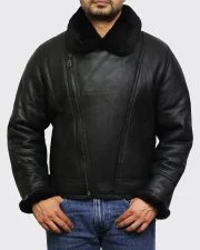 Black RAF B3 Trimmed Sheepskin Shearling Leather Biker Jacket