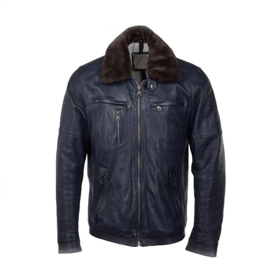 Detachable Collar Bomber Style Leather Jacket
