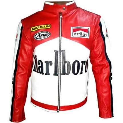 Handmade Marlboro F1 Biker White Leather Jacket for Men