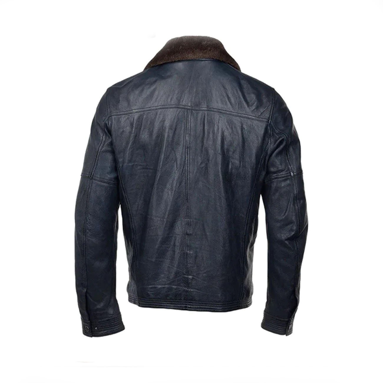 2-330.jpg Detachable Collar Bomber Style Leather Jacket - Image 3