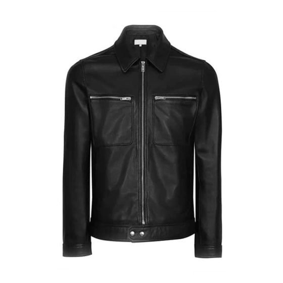 Black Biker Bomber Style Leather Jacket