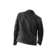 Black Biker Bomber Style Leather Jacket - Image 2
