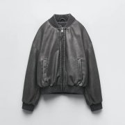 Washed Effect Bomber Jacket - Image 2