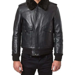 Jethro Black Leather Bomber jacket