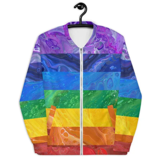 Screenshot (2) Weirdcore Rainbow Colorblock Bomber Jacket