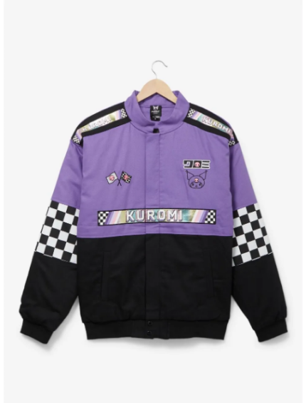 Kuromi Racing Jacket | Limited Edition Fashion Purple Black Satin Jacket