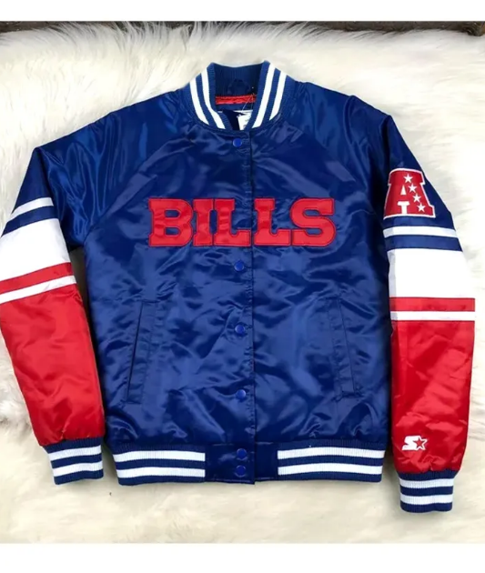 Barde NFL Buffalo Bills Satin Varsity Bomber Jacket