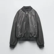 washed effect bomber jacket