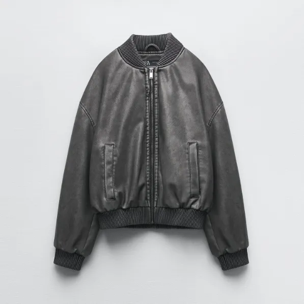 washed effect bomber jacket