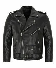 Mens Brando Leather Jacket Motorcycle Perfecto Black Cowhide Marlon Biker Jacket