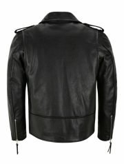 Mens Brando Leather Jacket Motorcycle Perfecto Black Cowhide Marlon Biker Jacket - Image 4