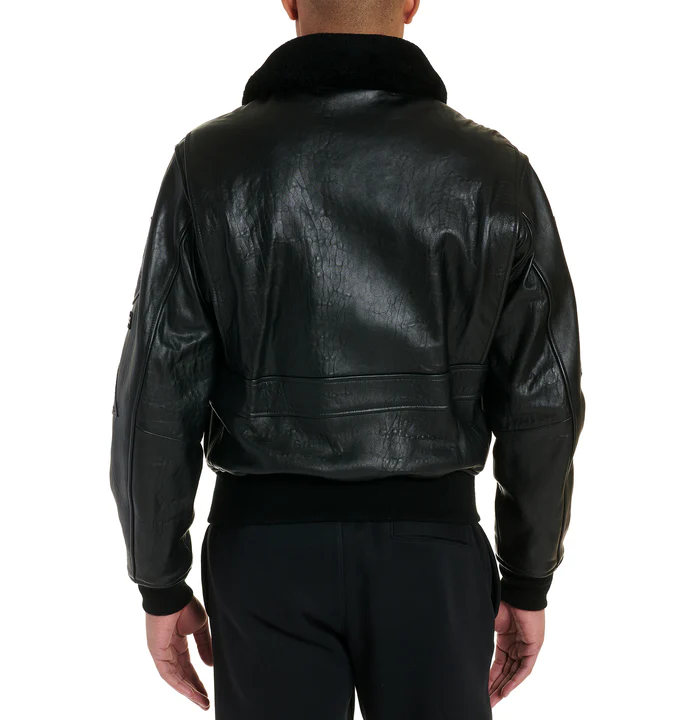 AVH191O02_BLACK_BACK_ON_MODEL_700x Avirex Black G-1 Bomber Leather Jacket - Image 3