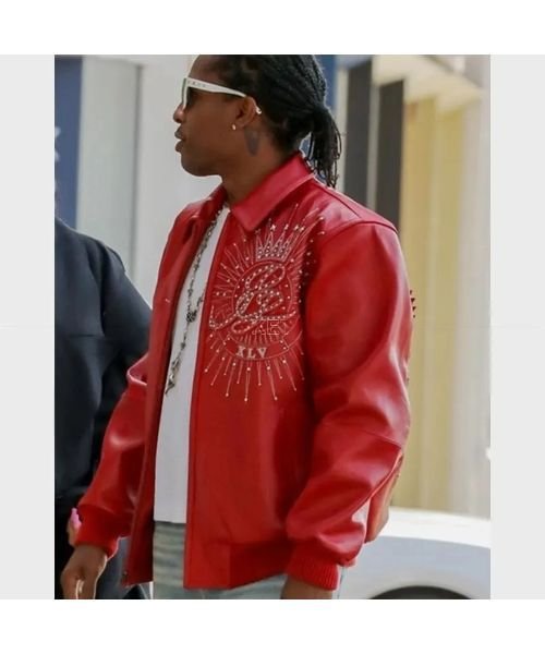 American-rapper-AAP-Rocky-Red-Leather-Jacket.jpg A$AP Rocky Red Bomber Leather Jacket - Image 3