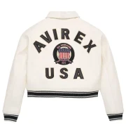 Avirex Women White Cropped Icon Leather Jacket - Image 2