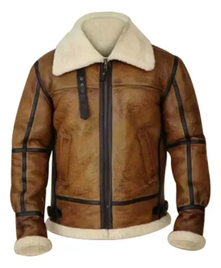 Brian-B3 Distressed Brown Shearling Bomber Jacket