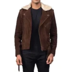 Kyle Brown Shearling Asymmetrical Zipper Suede Jacket