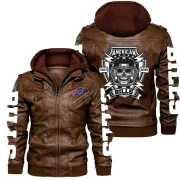Buffalo Bills Broddie Vintage Leather Jacket With Hood - Image 2