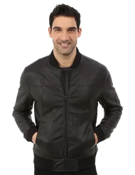 DKNY Leather Bomber Jacket