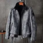 Christopher Padded Shoulders Shearling Leather Jacket