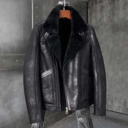 Tyler Distressed Black Shearling Fur Jacket