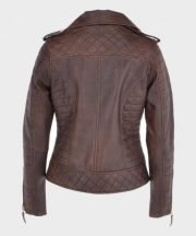 Kara Brown Distressed Biker Leather Jacket - Image 3