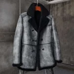 Thomas Black Grey Double Breasted Shearling Coat