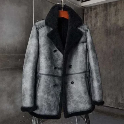 Thomas Black Grey Double Breasted Shearling Coat