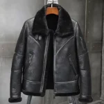 Eric Grey Black Triple Belted Cuffs Shearling Jacket