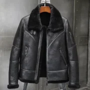 Eric Grey Black Triple Belted Cuffs Shearling Jacket
