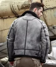 Eric Grey Black Triple Belted Cuffs Shearling Jacket - Image 4