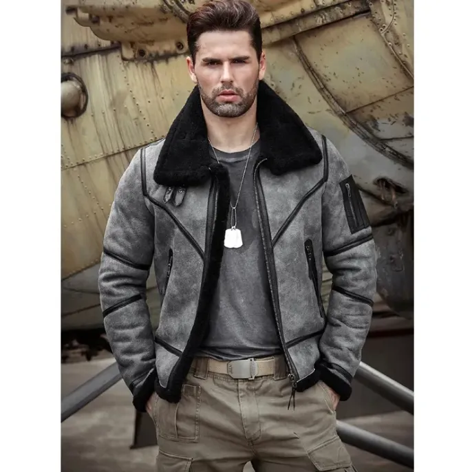 Eric-Grey-and-Black-Triple-Belted-Cuffs-Shearling-Fur-Jacket.webp Eric Grey Black Triple Belted Cuffs Shearling Jacket - Image 3