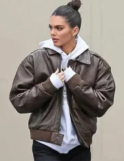Kendall Jenner Brown Leather Jacket