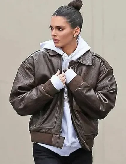 Kendall Jenner Brown Leather Jacket