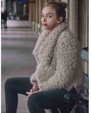 Jodie Comer Killing Eve Villanelle White Faux Fur Jacket - Image 4