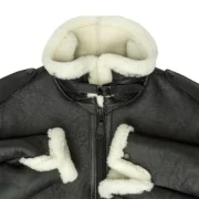 Philip Black Shearling Fur B6 Bomber Leather Jacket - Image 2