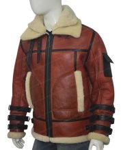 Drew Aviator B6 Sheepskin Bomber Leather Jacket - Image 3