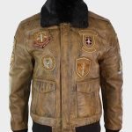 Devin Aviator Tan Bomber Brown Jacket with Patches