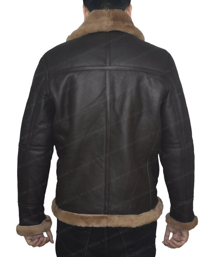 Mens-B3-Aviator-Dark-Brown-Sheepskin-Leather-Jacket-Back.jpg Luke-SF Aviator Dark Brown Sheepskin Leather Jacket - Image 5