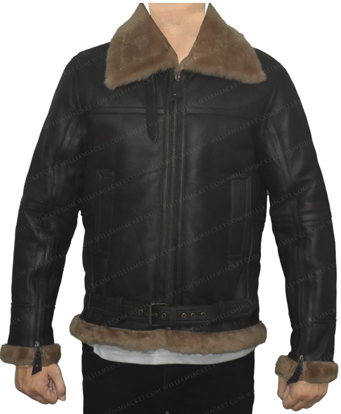 Mens-B3-Aviator-Dark-Brown-Sheepskin-Leather-Jacket-Front-Close.jpg Luke-SF Aviator Dark Brown Sheepskin Leather Jacket - Image 2