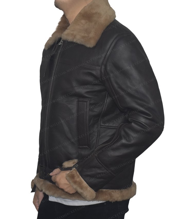 Mens-B3-Aviator-Dark-Brown-Sheepskin-Leather-Jacket-Left.jpg Luke-SF Aviator Dark Brown Sheepskin Leather Jacket - Image 3