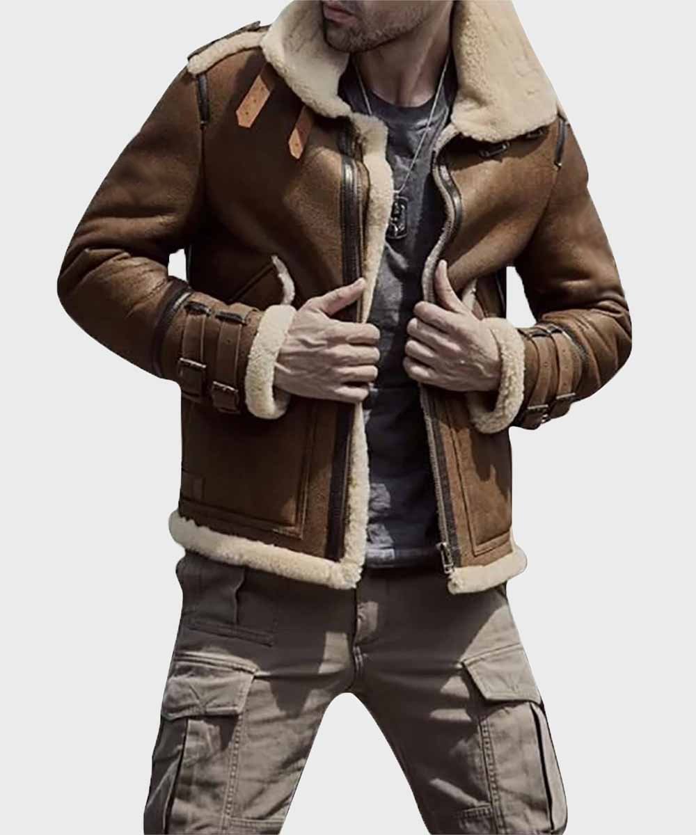 Mens-B3-Flight-Sheepskin-Shearling-Leather-Jacket-Model.jpg Harris-SF Flight Sheepskin Shearling Leather Jacket - Image 2