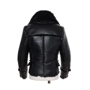 Scott Shearling Fur Black Biker Aviator Jacket - Image 2