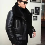 Scott Shearling Fur Black Biker Aviator Jacket