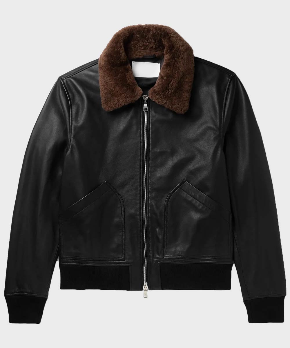 Mens-Bomber-Black-Shearling-Leather-Jacket.jpg Hill Bomber Black Shearling Leather Jacket - Image 1