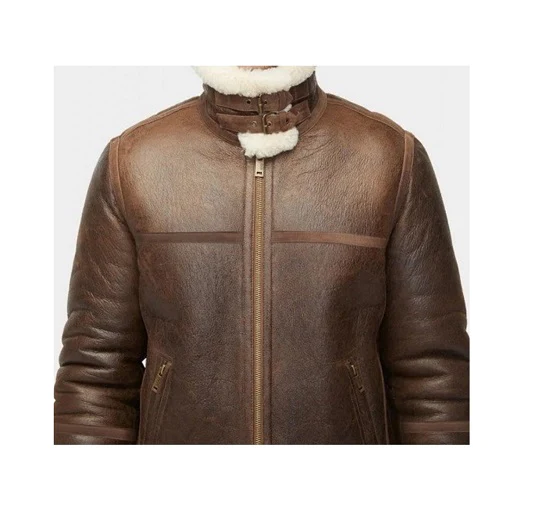 Mens-Brown-Aviator-Sheepskin-Shearling-Leather-Jacket-Collar.webp Danielle Aviator Brown Sheepskin Shearling Jacket - Image 3