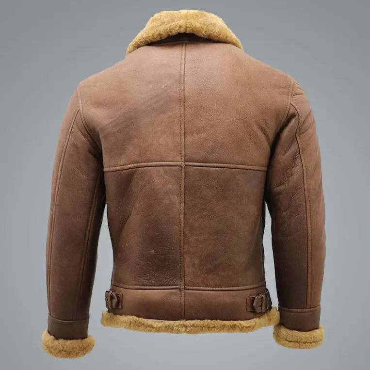 Mens-Brown-WW2-B3-Bomber-Flying-Leather-Jacket-Back.webp Morris WW2 Brown SF Bomber Flying Leather Jacket - Image 2