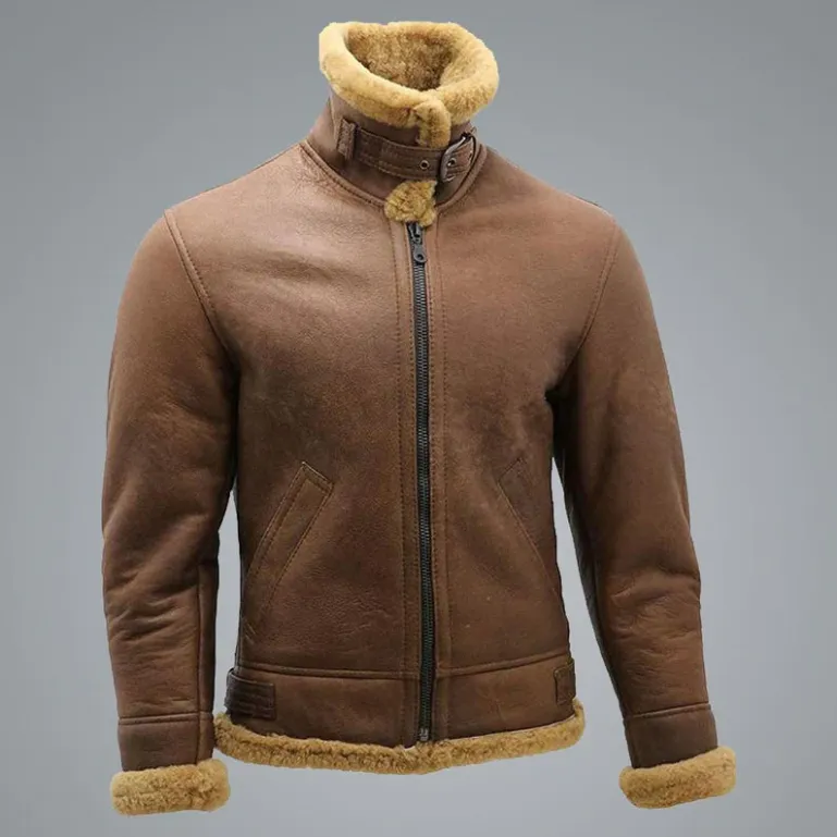 Mens-Brown-WW2-B3-Bomber-Flying-Leather-Jacket-Collar-Image.webp Morris WW2 Brown SF Bomber Flying Leather Jacket - Image 3